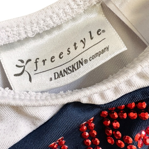 DANSKIN Freestyle Kids Leotard Silver Stars White Navy Bedazzled Sz 4/5 - Picture 5 of 7